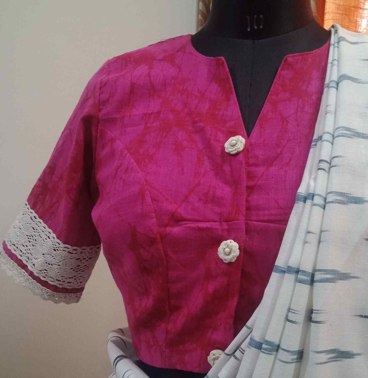 Fuschia Brush Print Readymade Blouse