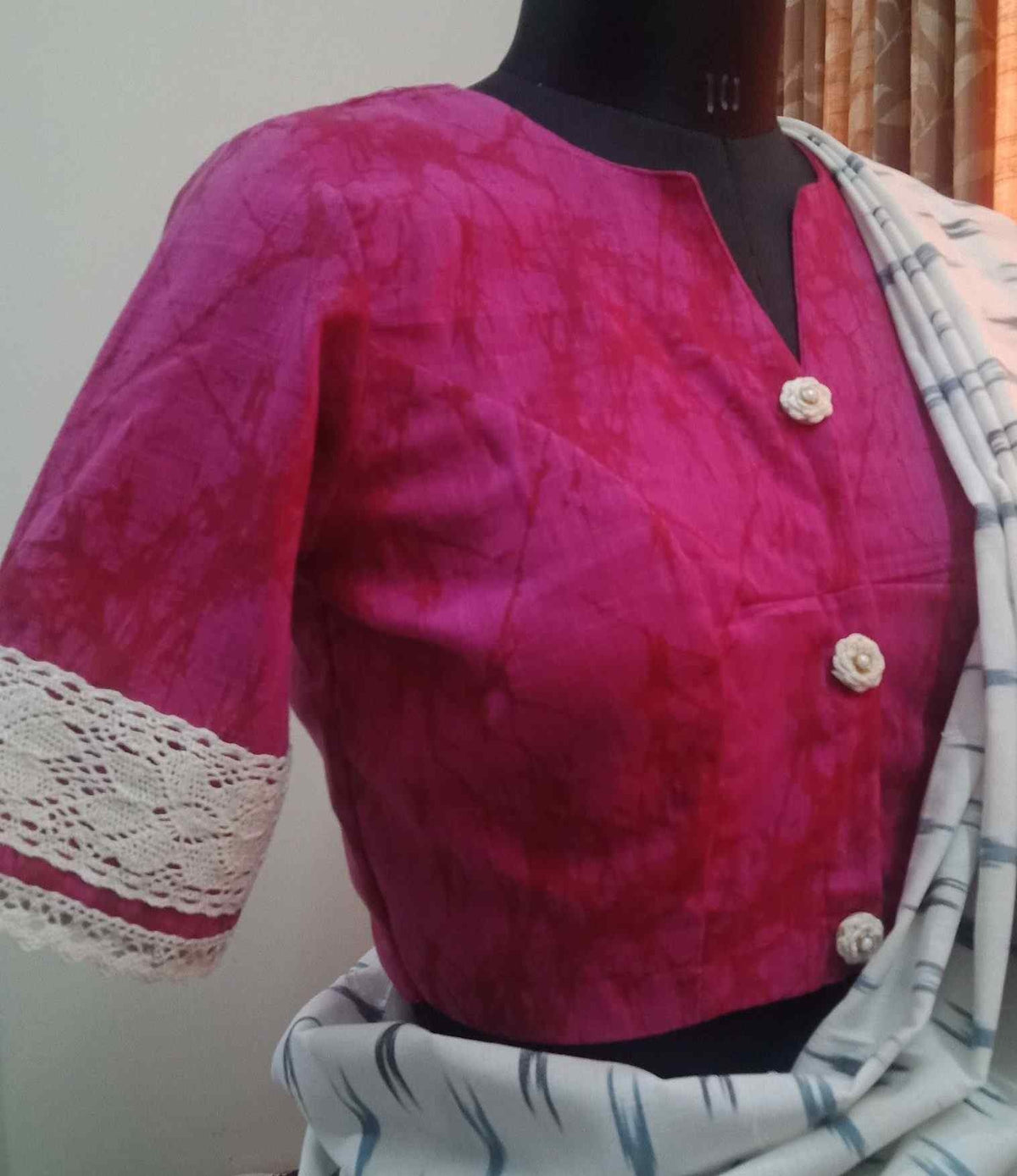 Fuschia Brush Print Readymade Blouse