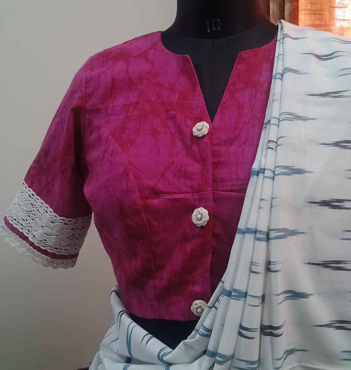 Fuschia Brush Print Readymade Blouse