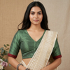 Green Gaji Silk Stripes Readymade Blouse | Godhuli