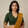 Green Two Tone Checkered Readymade Blouse | Godhuli