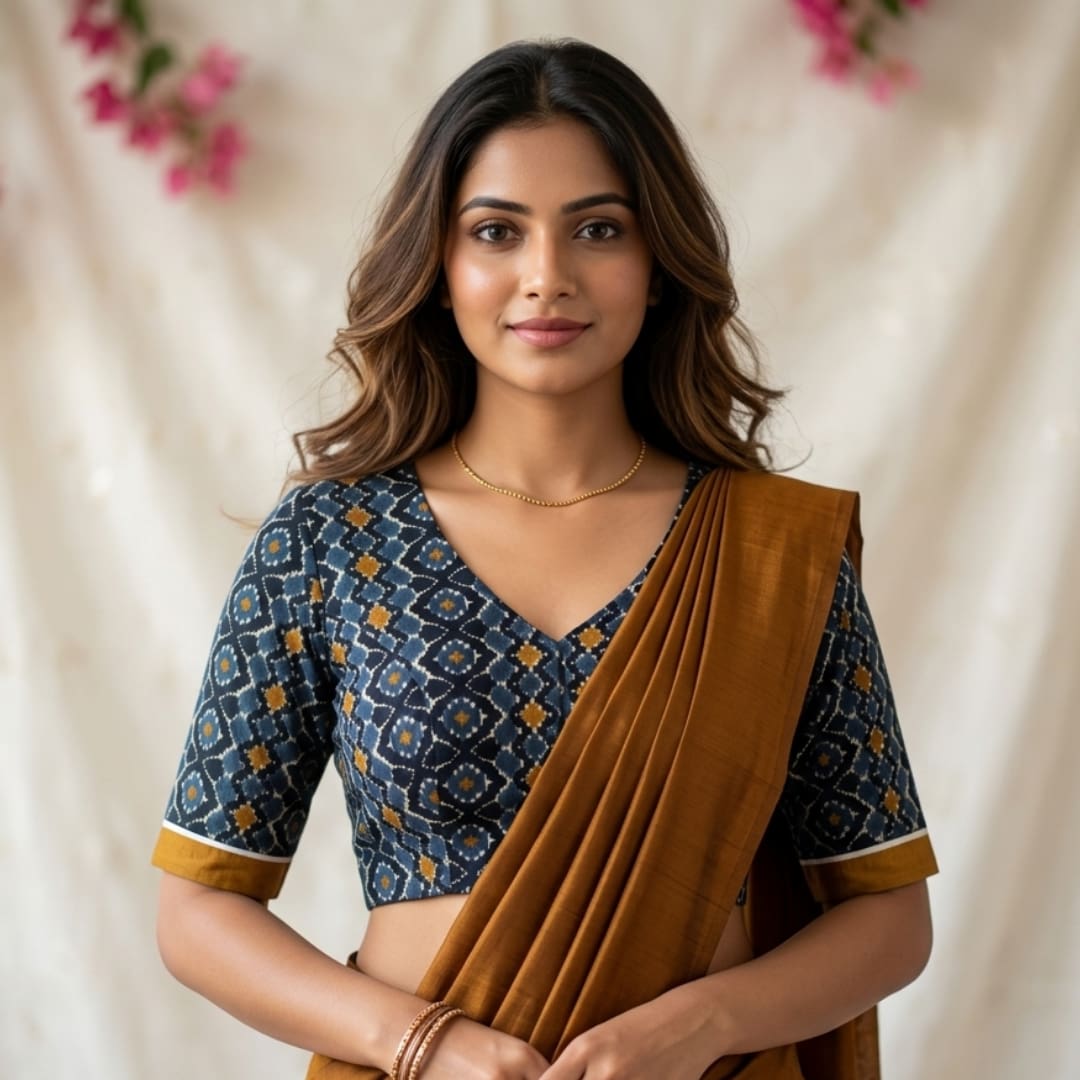 Grey Abstract Kalamkari Readymade Blouse | Godhuli