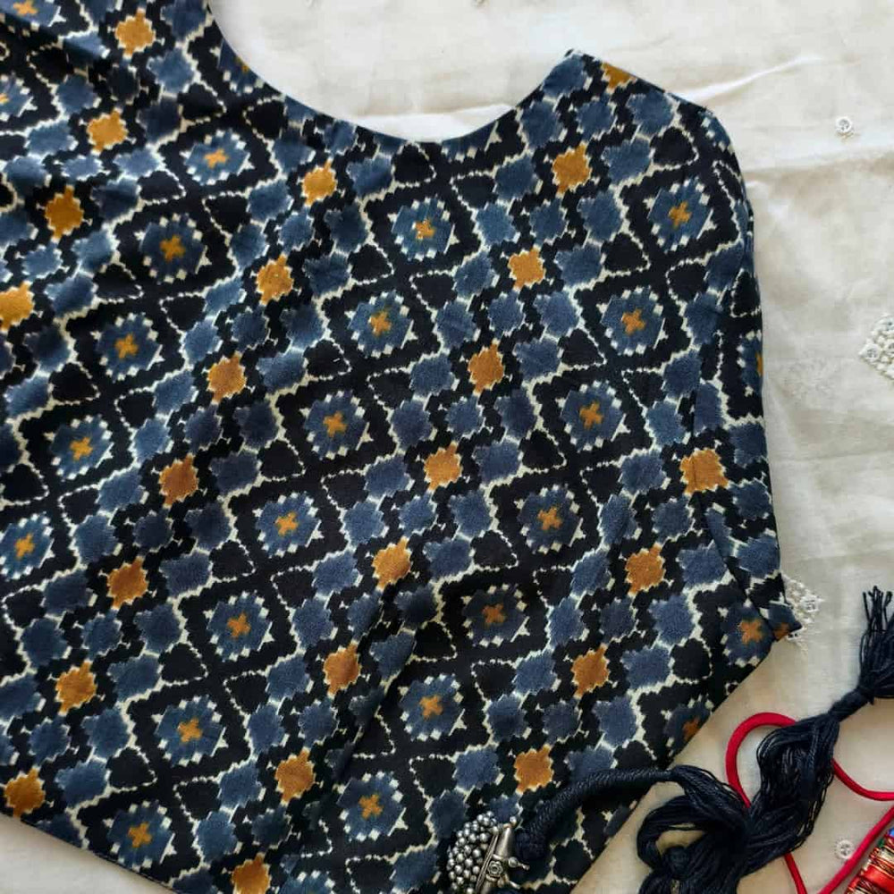 Grey Abstract Kalamkari Readymade Blouse | Godhuli