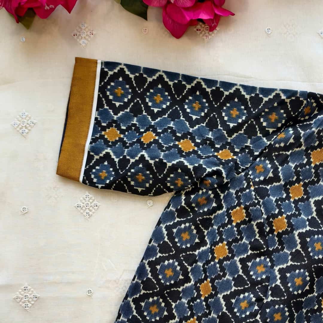 Grey Abstract Kalamkari Readymade Blouse | Godhuli