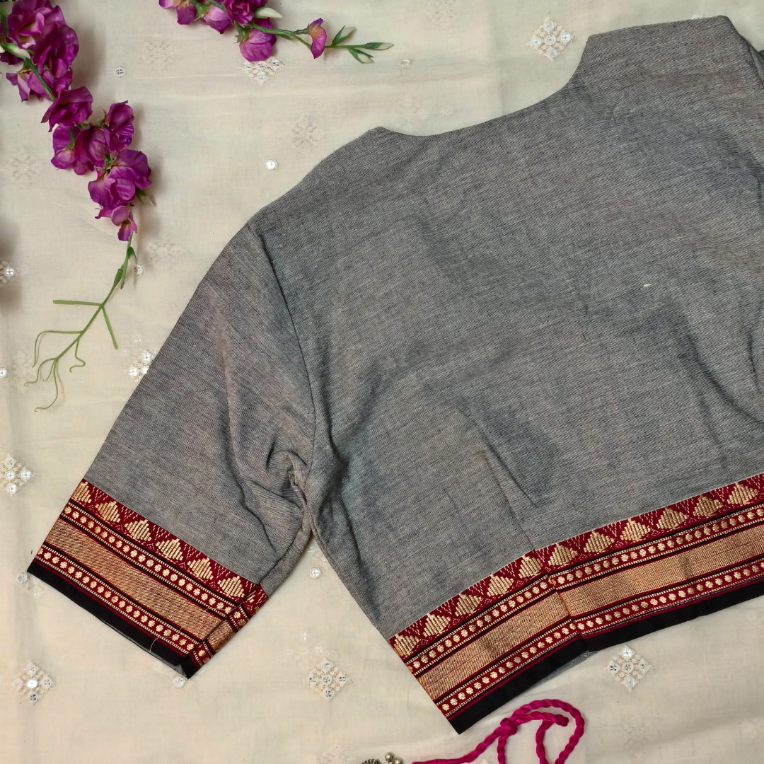 Grey Narayanpet Border Blouse