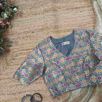 Grey Patola Motif Banarasi Brocade Readymade Blouse | Godhuli