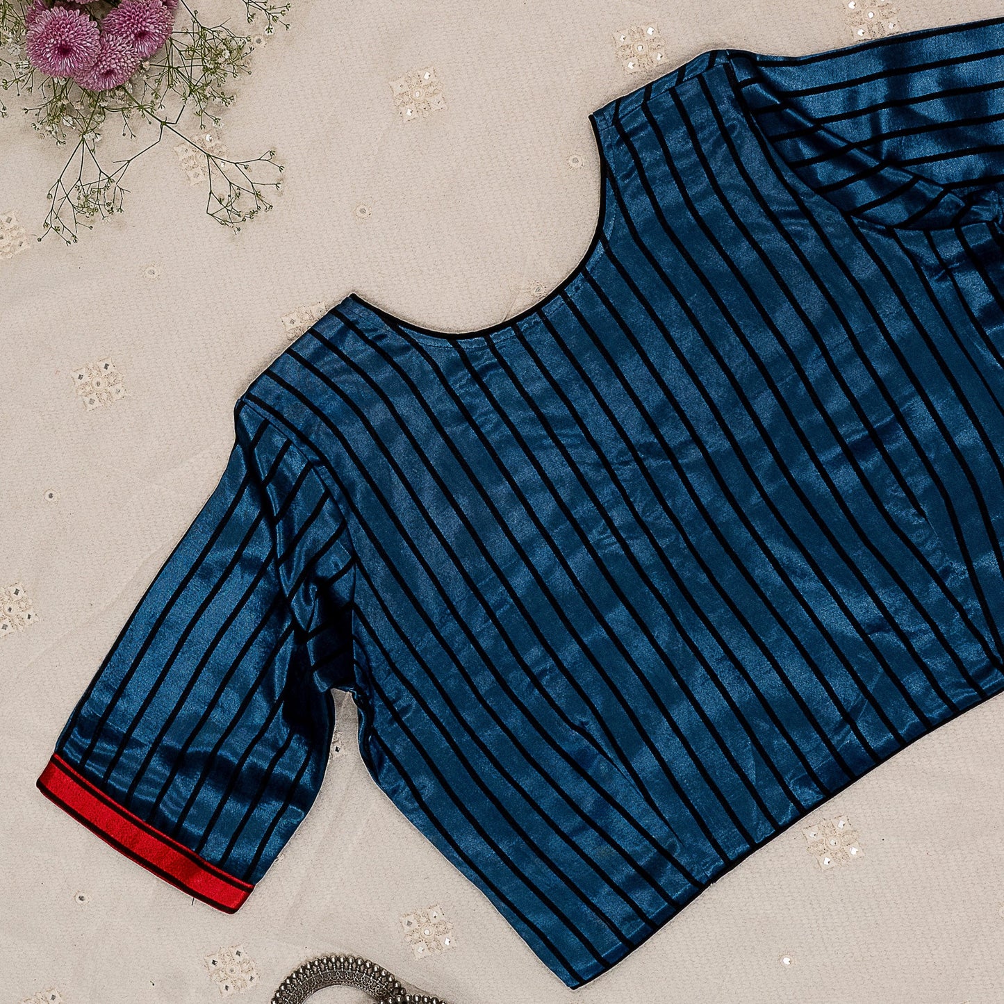 Greyish Blue Maroon Gaji Silk Choli Pattern Blouse