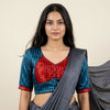 Greyish Blue Maroon Gaji Silk Choli Pattern Readymade Blouse | Godhuli