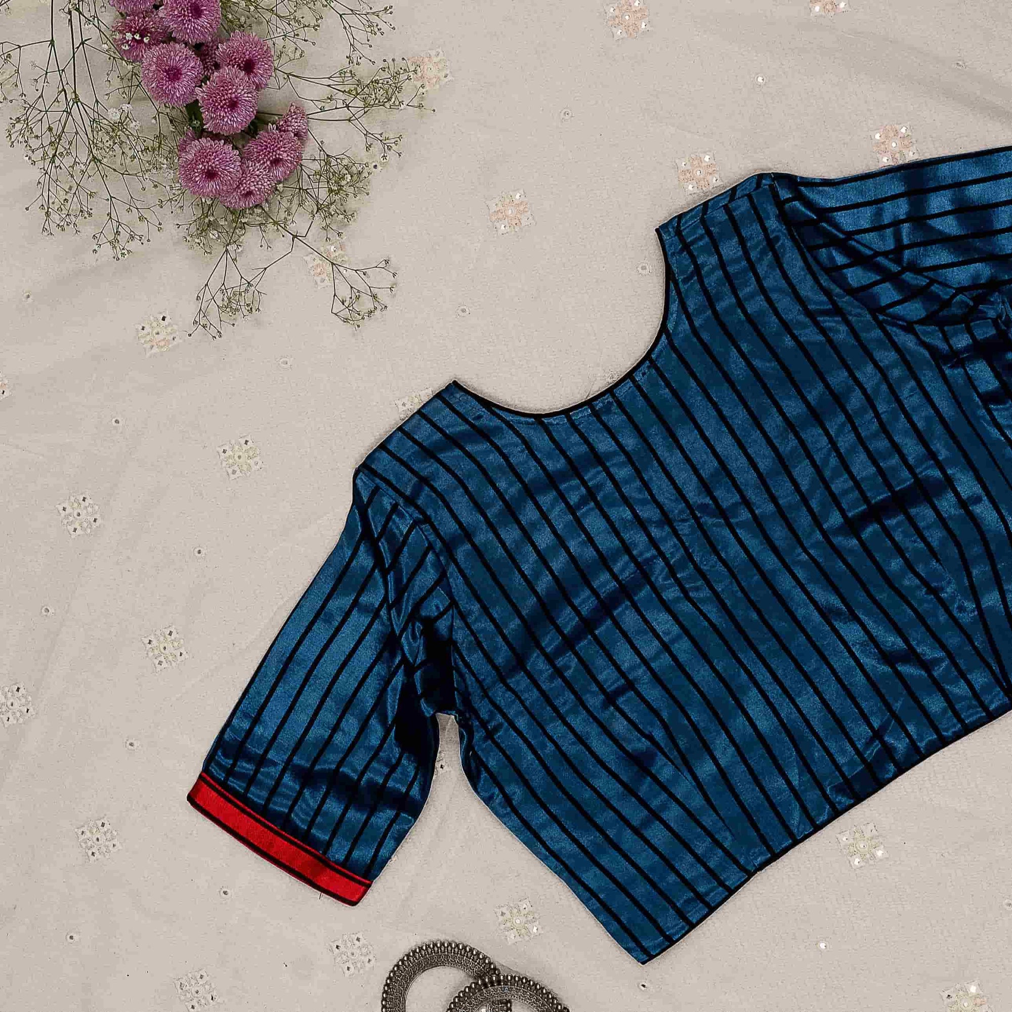 Greyish Blue Maroon Gaji Silk Choli Pattern Readymade Blouse