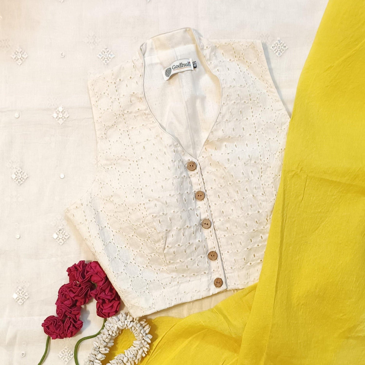 Halter Neck Cut-work Readymade Blouse