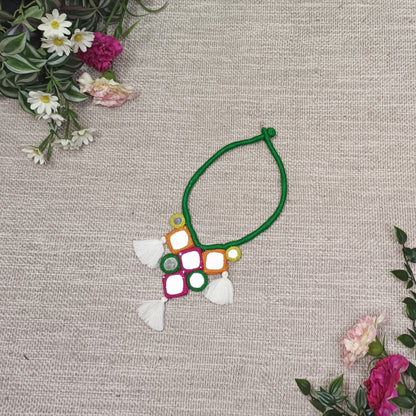 Handcrafted Mirrorwork Dark Green Dori Neckpiece