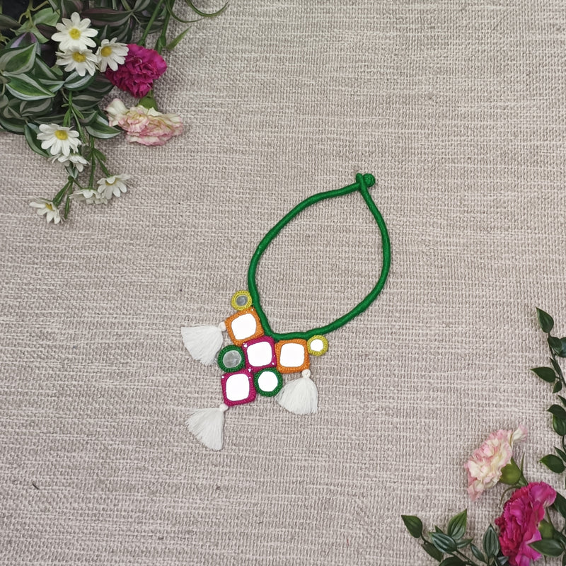 Buy Handcrafted Mirrorwork Dark Green Dori Neckpiece | Godhuli