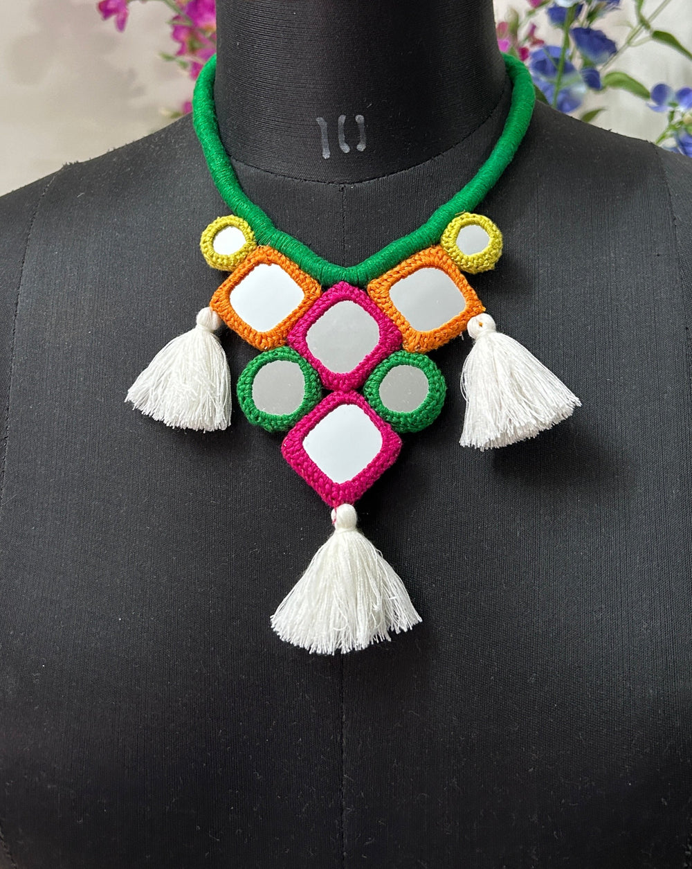 Buy Handcrafted Mirrorwork Dark Green Dori Neckpiece | Godhuli