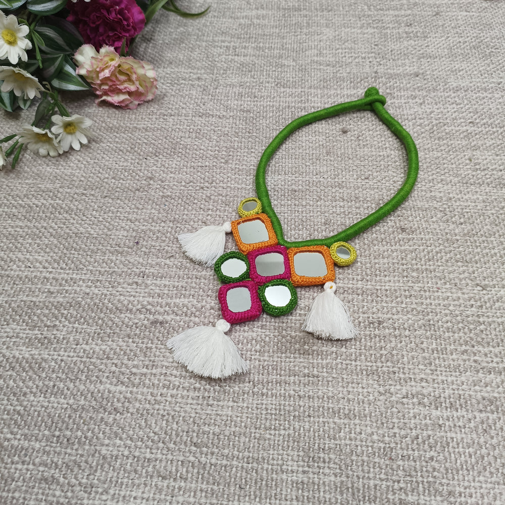 Buy Handcrafted Mirrorwork Light Green Dori Neckpiece | Godhuli