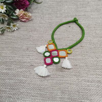 Buy Handcrafted Mirrorwork Light Green Dori Neckpiece | Godhuli