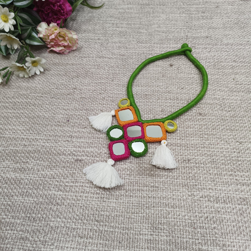 Buy Handcrafted Mirrorwork Light Green Dori Neckpiece | Godhuli