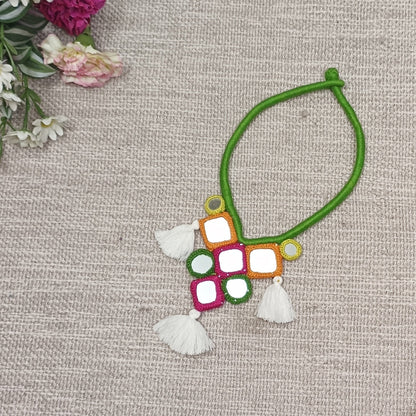 Handcrafted Mirrorwork Light Green Dori Neckpiece