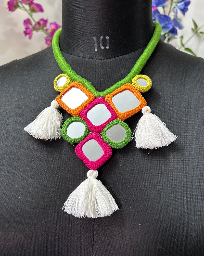 Buy Handcrafted Mirrorwork Light Green Dori Neckpiece | Godhuli