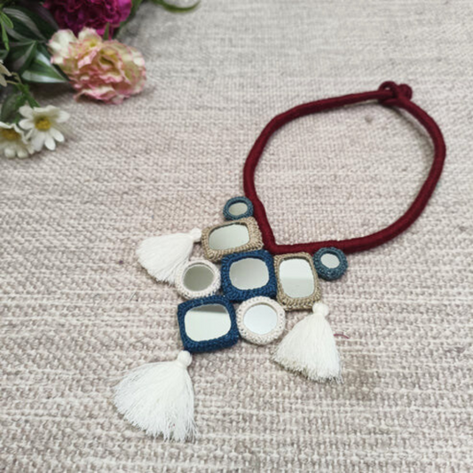 Handcrafted Mirrorwork Maroon Dori Neckpiece