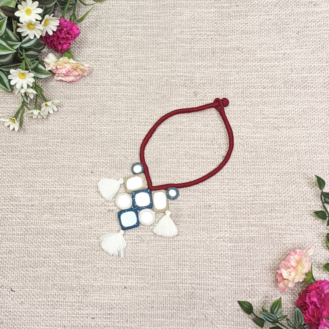 Handcrafted Mirrorwork Maroon Dori Neckpiece