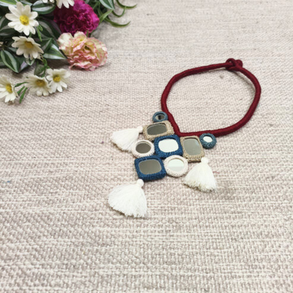 Handcrafted Mirrorwork Maroon Dori Neckpiece