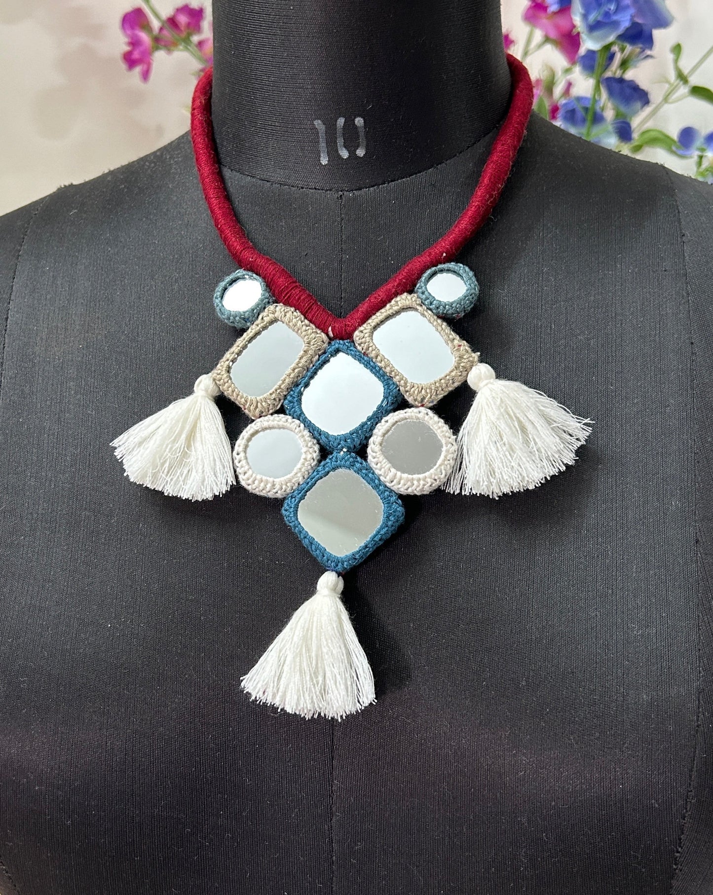 Handcrafted Mirrorwork Maroon Dori Neckpiece