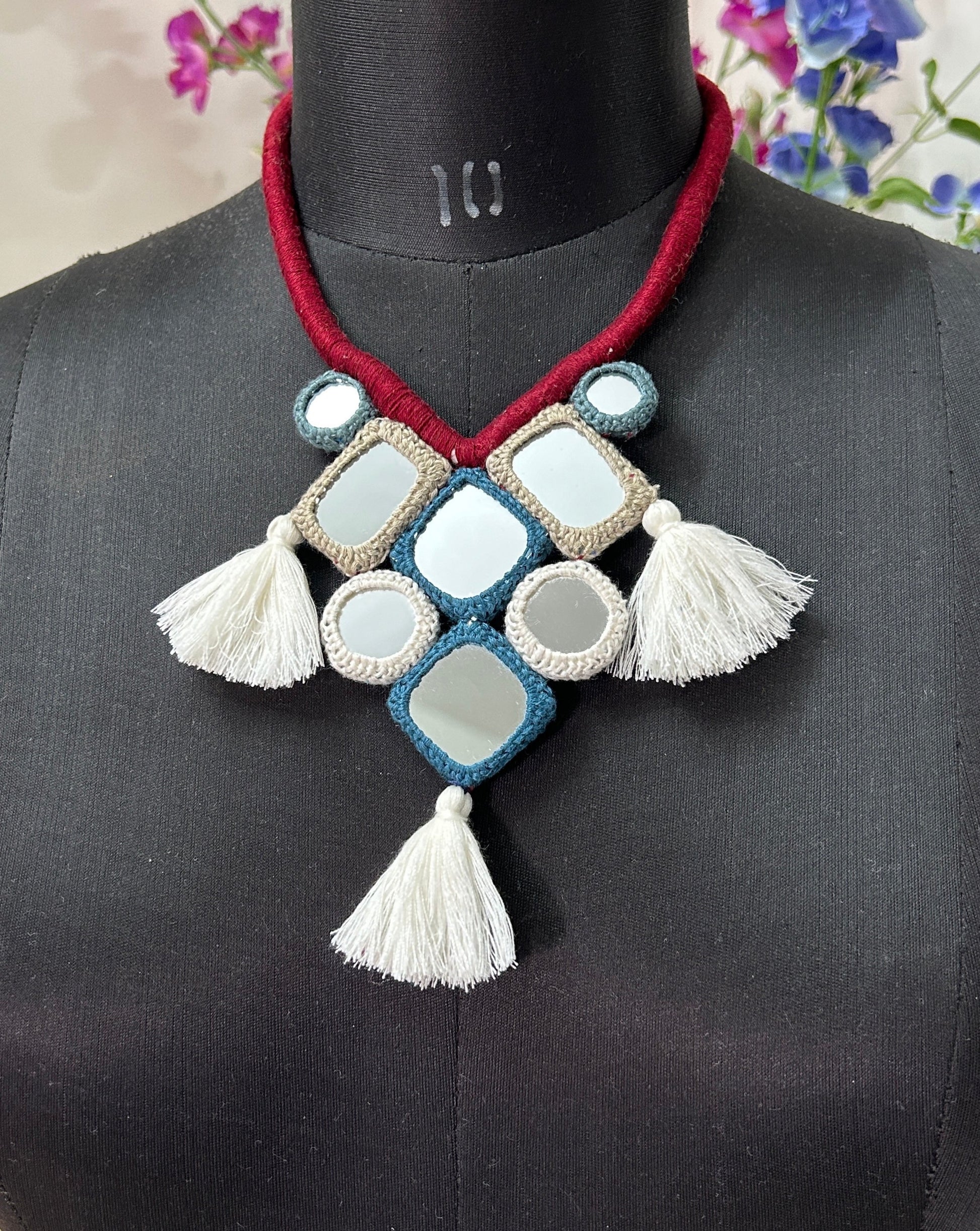 Handcrafted Mirrorwork Maroon Dori Neckpiece