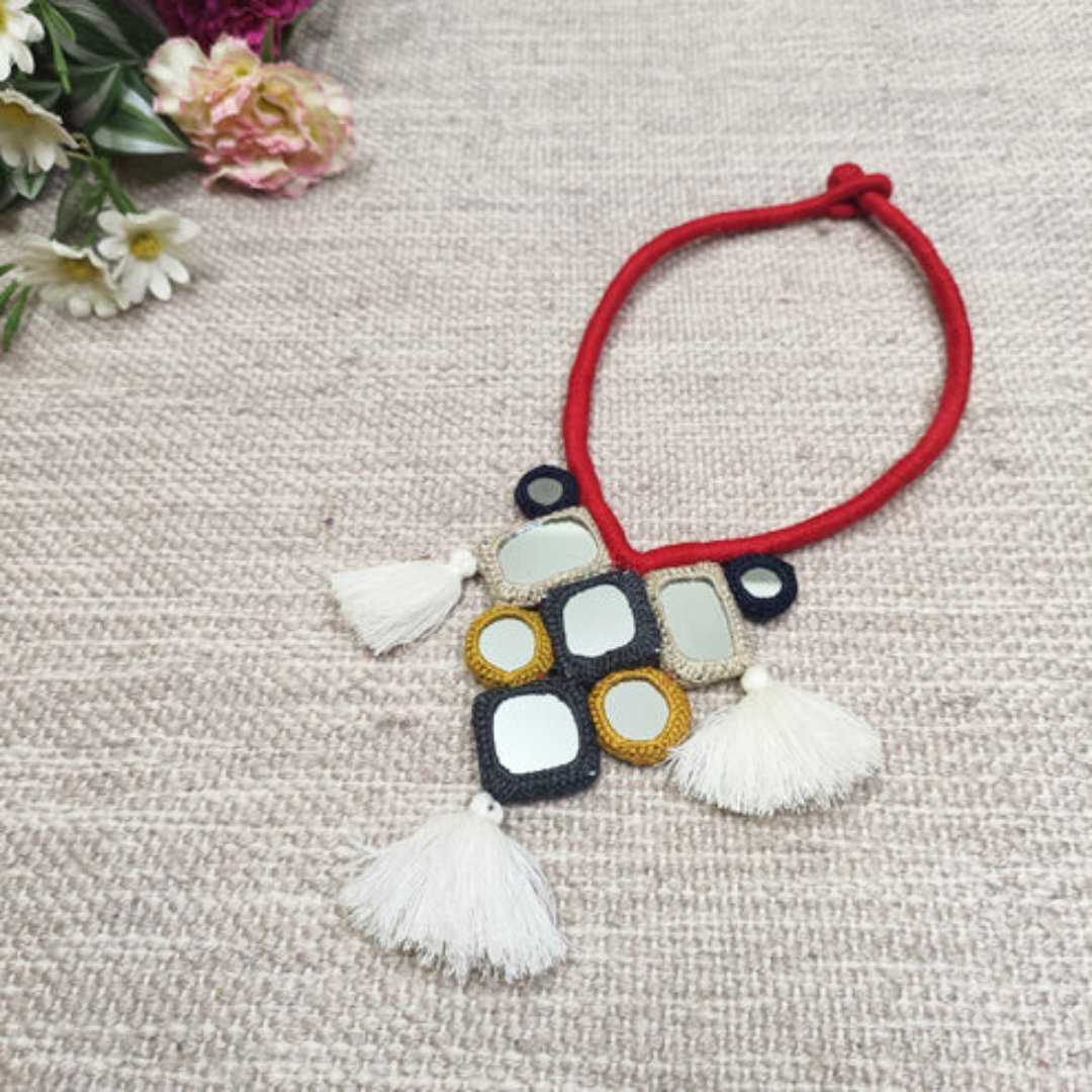 Handcrafted Mirrorwork Red Dori Neckpiece