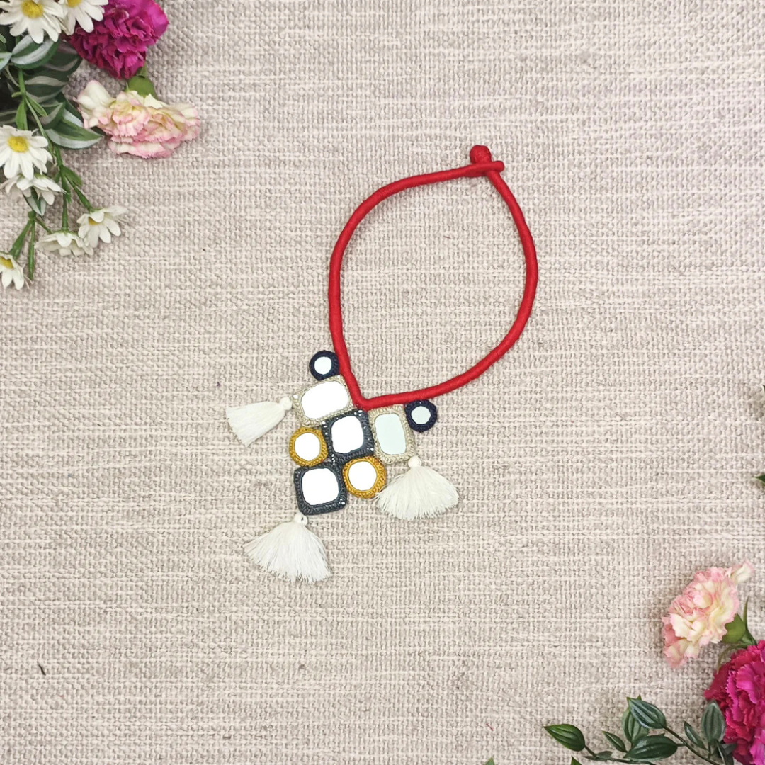 Handcrafted Mirrorwork Red Dori Neckpiece