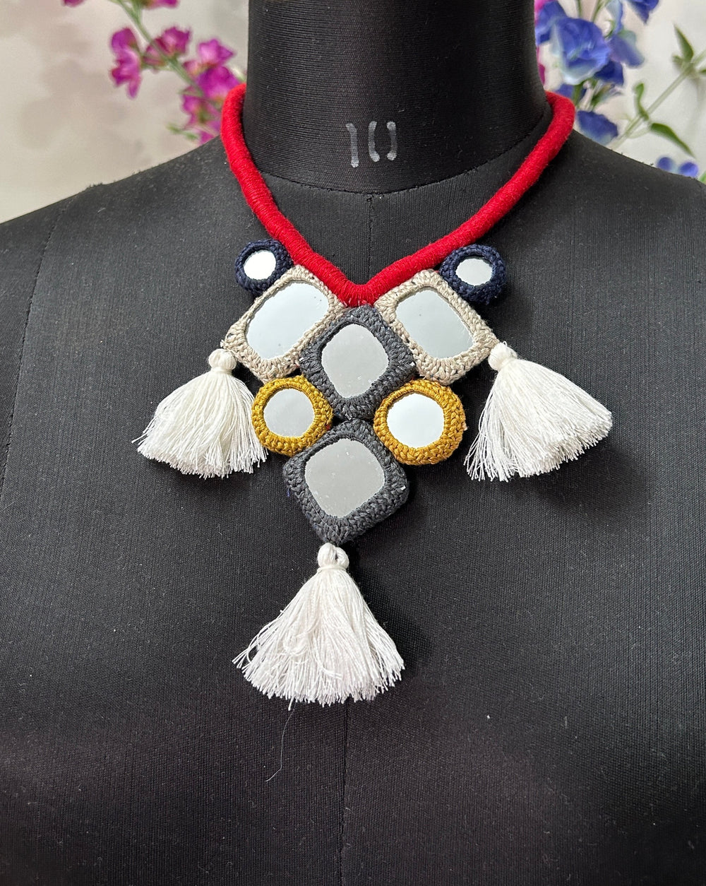 Buy Handcrafted Mirrorwork Red Dori Neckpiece | Godhuli