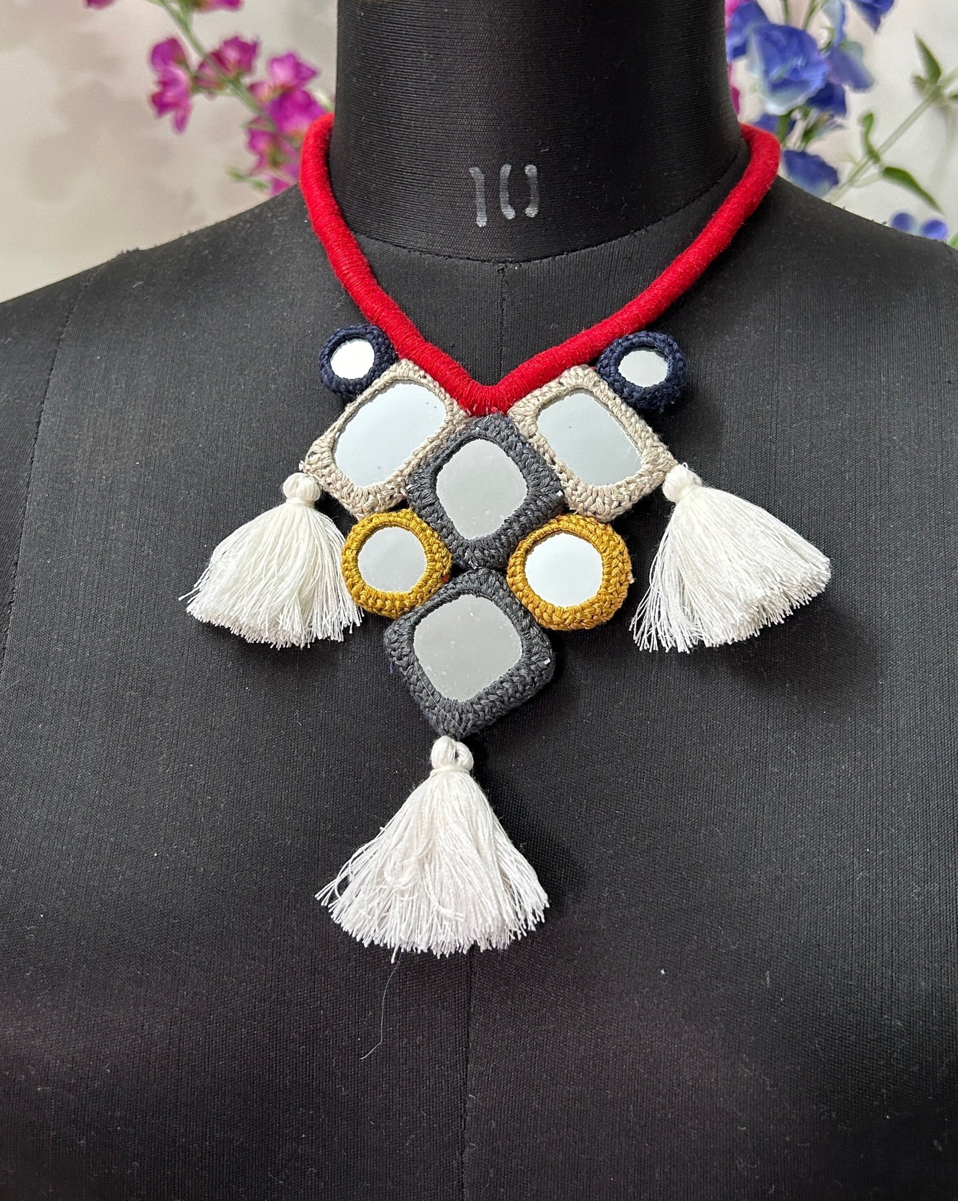 Handcrafted Mirrorwork Red Dori Neckpiece