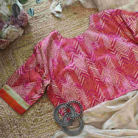 Hot Pink Gaji Silk Chevron Print Readymade Blouse | Godhuli