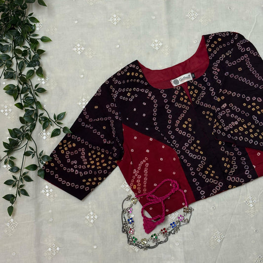 Buy Black Maroon Bandhani Blouse | Godhuli