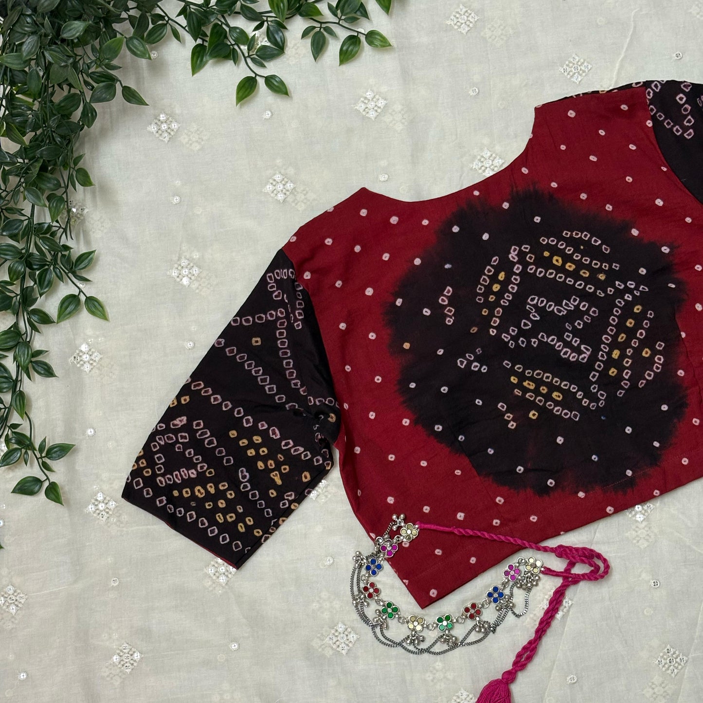 Buy Black Maroon Bandhani Blouse | Godhuli
