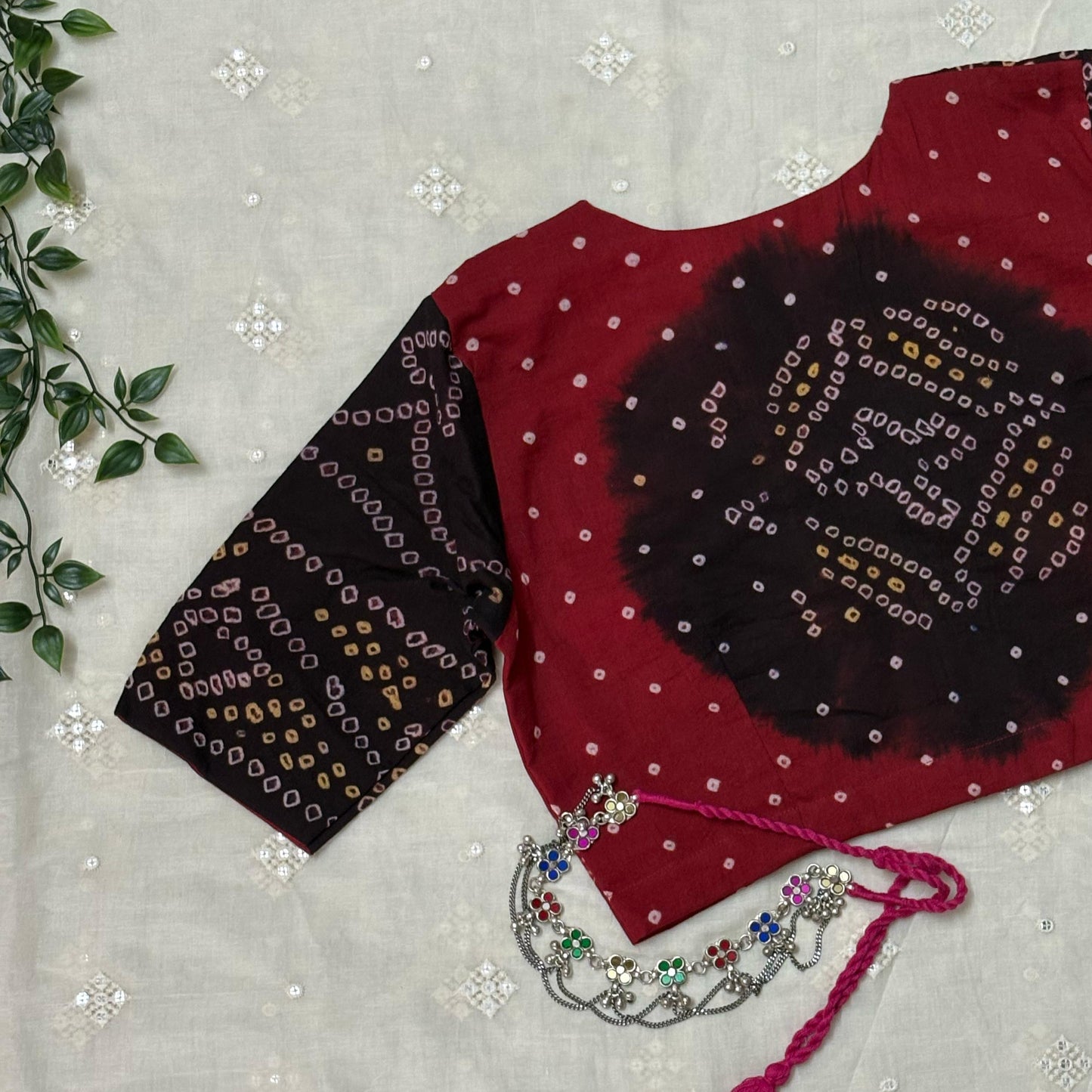 Buy Black Maroon Bandhani Blouse | Godhuli