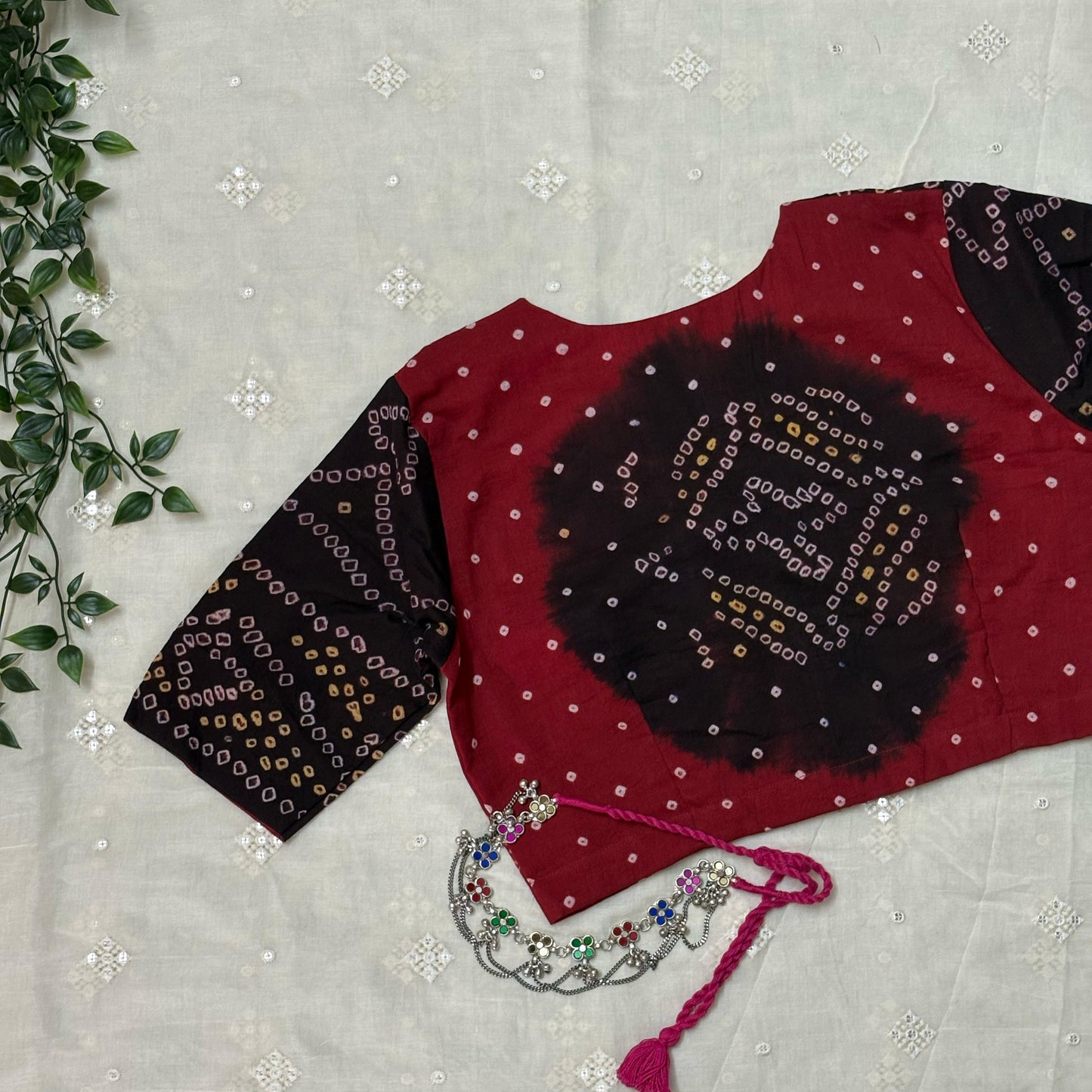 Buy Black Maroon Bandhani Blouse | Godhuli