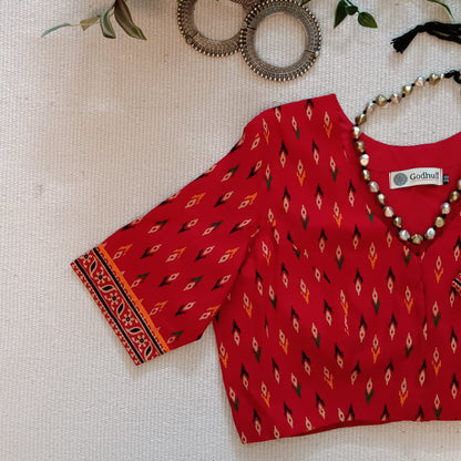 Red Ikat Print Gamathi Cotton Blouse