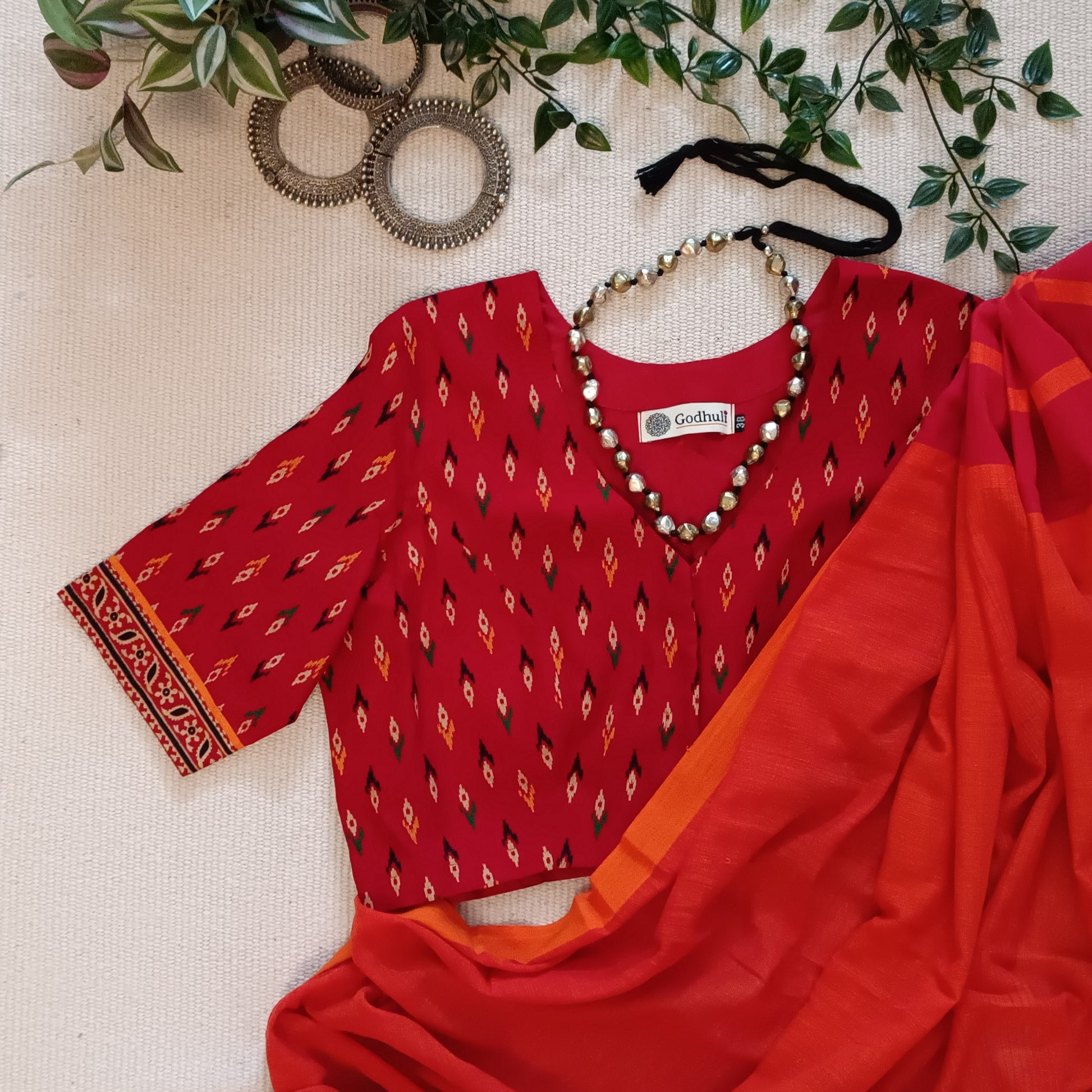 Red Ikat Print Gamathi Cotton Blouse