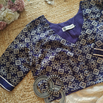 Purple Ikat Print Gaji Silk Blouse