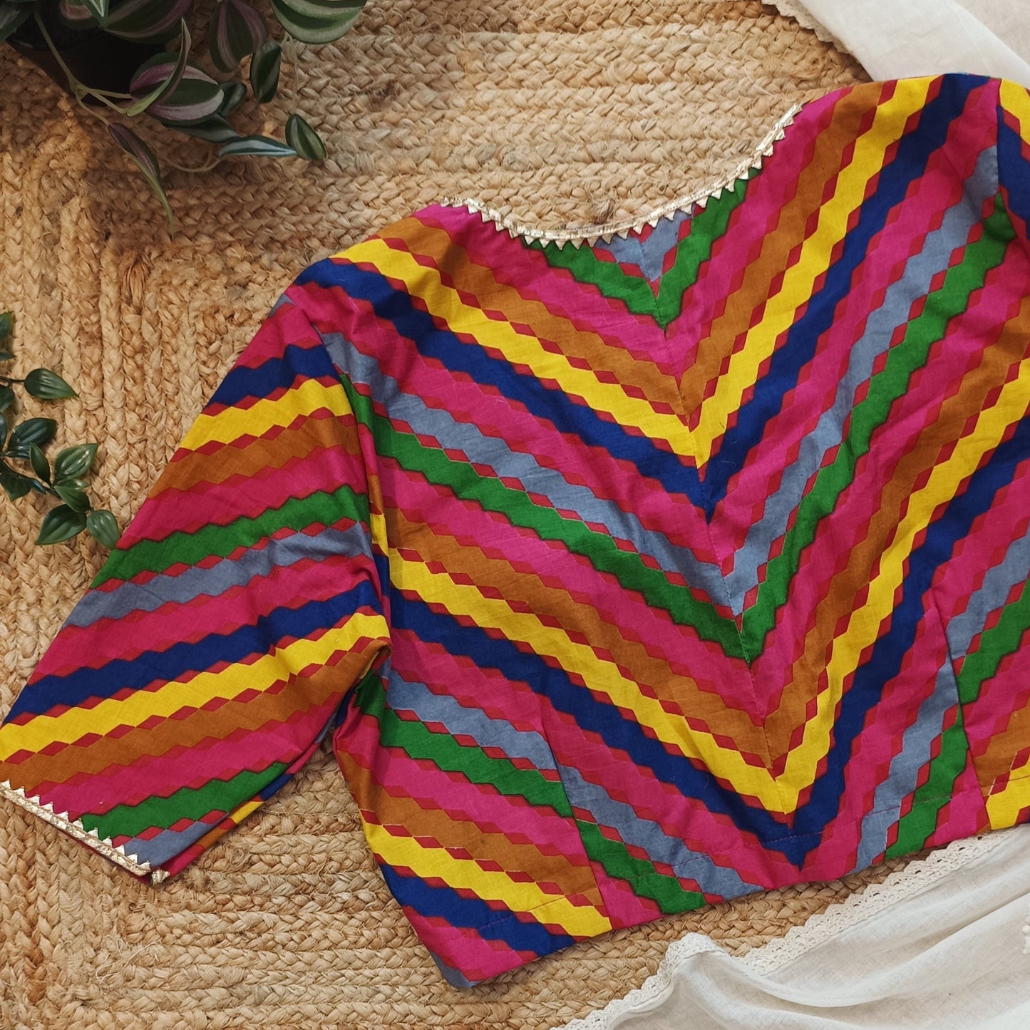 Multicoloured Leheriya Stripes Rani blouse
