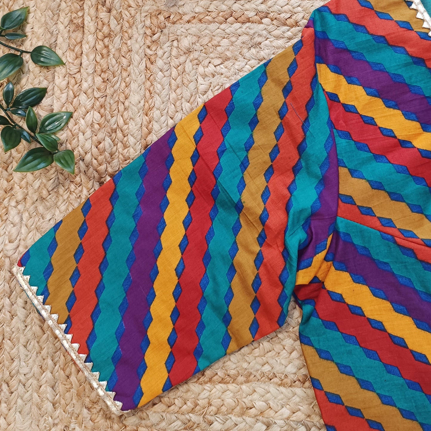 Multicoloured Leheriya Stripes Magenta blouse