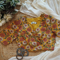 Buy Mustard Yellow Floral Printed Cotton Blouse | Godhuli