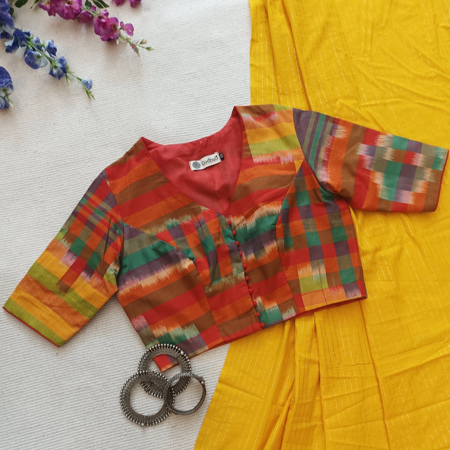 Multicolour Abstract Design Pochampally Ikat Blouse