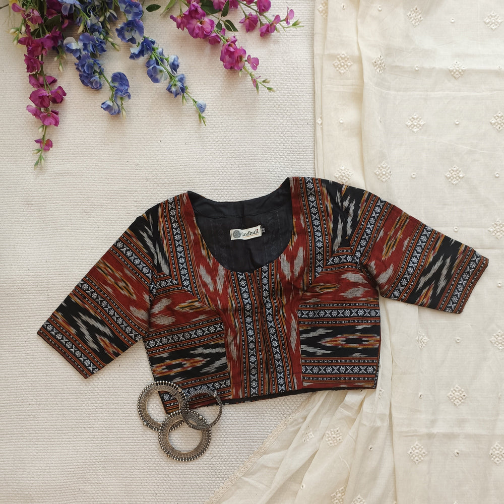 Buy Black Maroon Ikat Blouse | Godhuli
