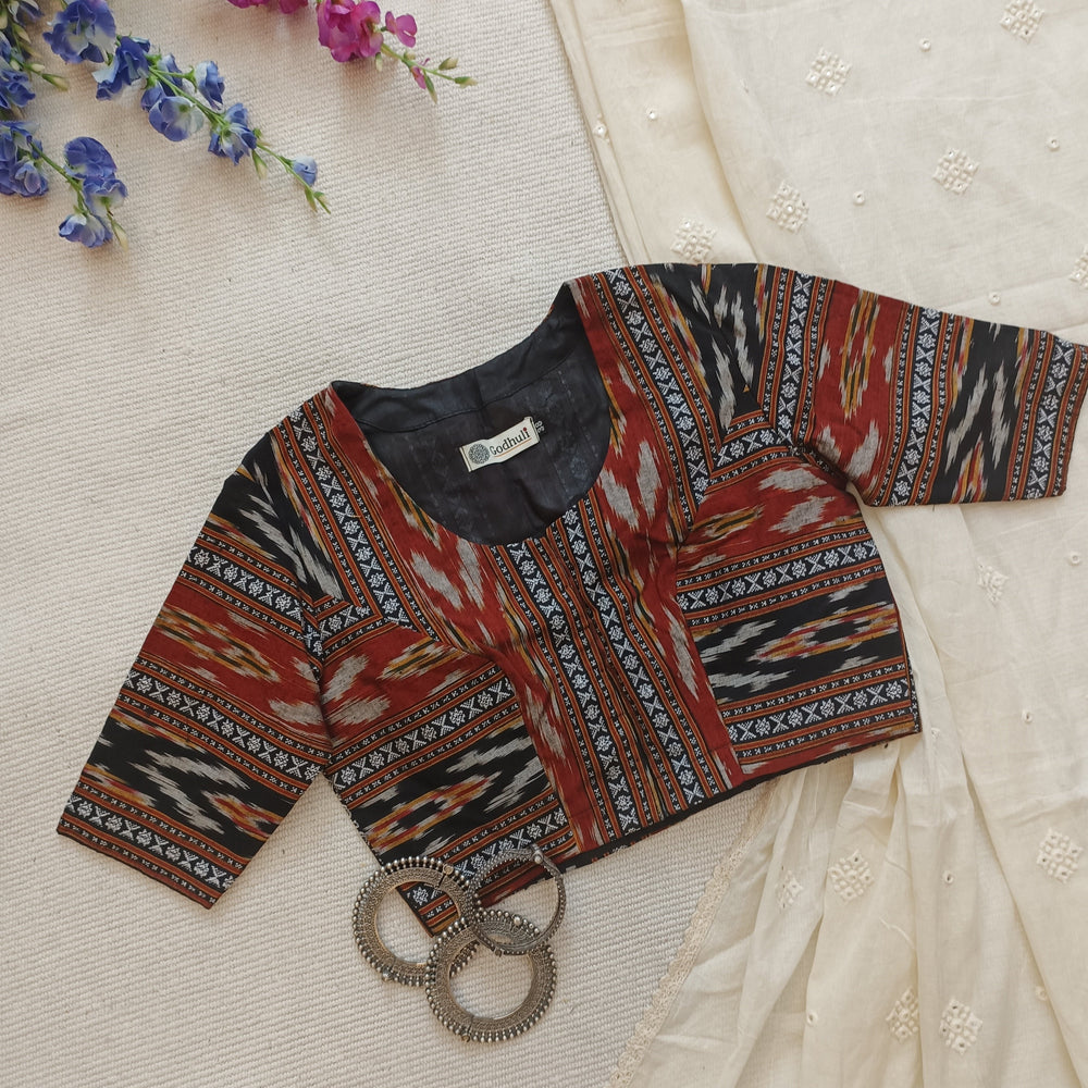 Buy Black Maroon Ikat Blouse | Godhuli