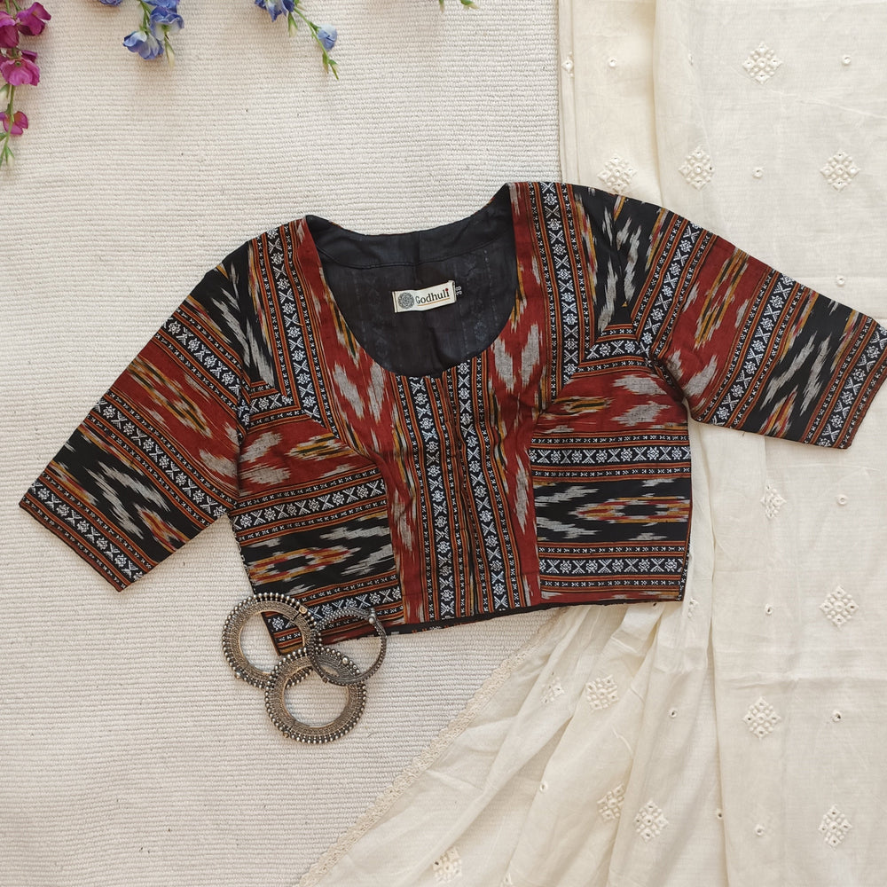 Buy Black Maroon Ikat Blouse | Godhuli