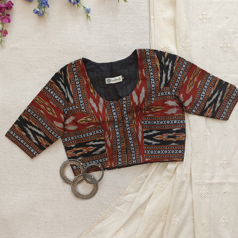 Buy Black Maroon Ikat Blouse | Godhuli