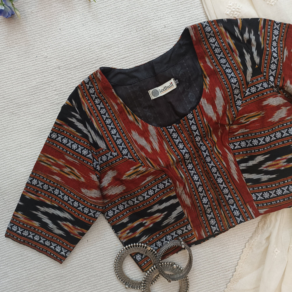 Buy Black Maroon Ikat Blouse | Godhuli