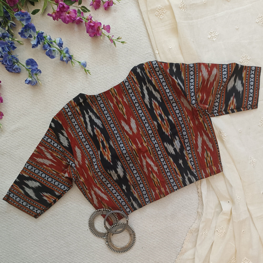 Buy Black Maroon Ikat Blouse | Godhuli