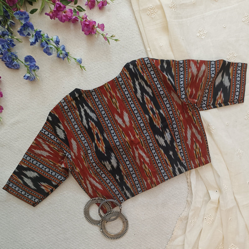 Buy Black Maroon Ikat Blouse | Godhuli